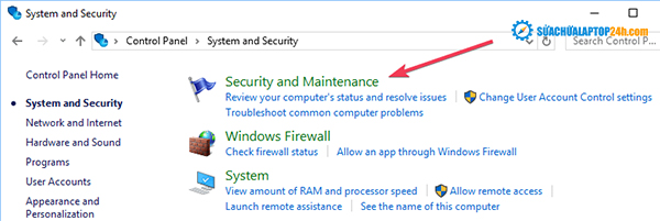 Chọn Security and Maintenance